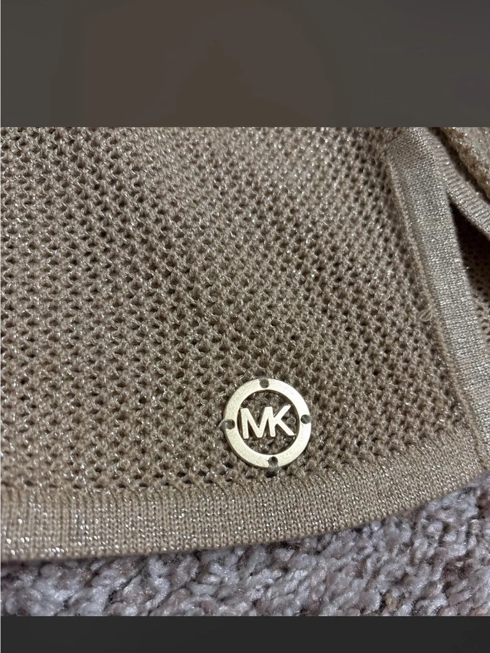 Michael Kors Khaki/Gold Open-Weave Knit Top